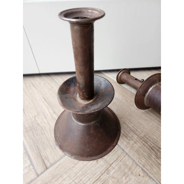 Mid 19th Century American Antique Tin Candlesticks For Sale - Image 5 of 12