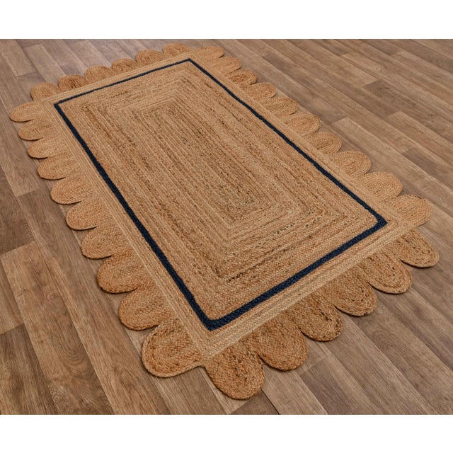 Not Yet Made - Made To Order 6x9ft. Navy Single Border Braided Jute Scallop Rug For Sale - Image 5 of 9