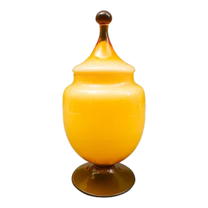 Mid 20th Century Empoli Amber Cased Glass Pedestal Candy Apothecary Jar Circus Tent Lid