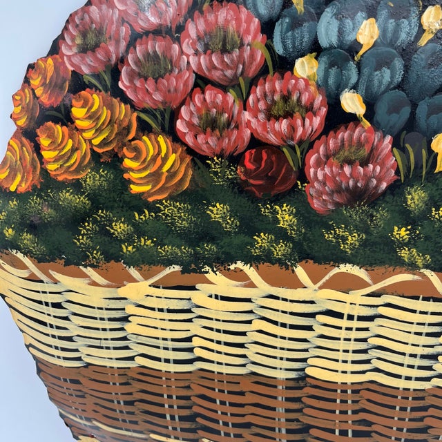 Vintage Hand Painted Toleware Floral Nantucket Basket Wall Hooks For Sale In New York - Image 6 of 12