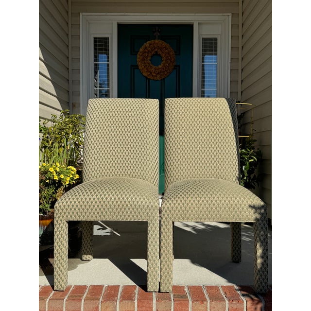 1970s Dining Chairs Fully Upholstered in Sage Green Fish Scales Print Fabric - a Pair For Sale - Image 10 of 11