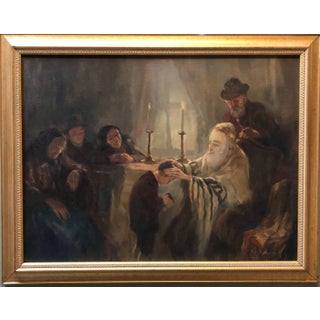 Anton Peczely, Blessing of the Tzadik (Rebbe) Rare Hungarian Judaica Oil Painting Anton Peczely For Sale