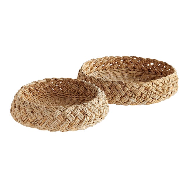 Abaca French Braided Baskets, Set Of 2 For Sale