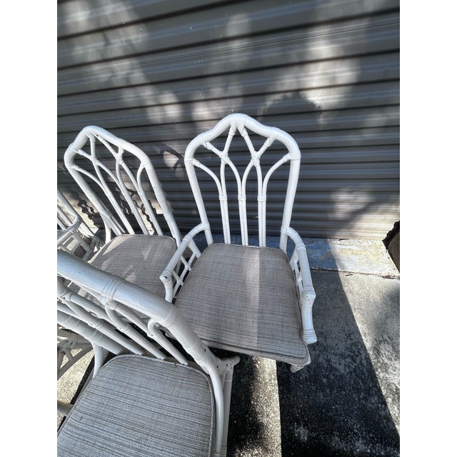 Wood Set of 6 White Rattan Dining Chairs-Coastal Vintage Elegance For Sale - Image 7 of 10