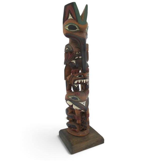 Vintage Northwest Coast hand-carved and polychrome-painted wooden totem pole, created by Pacific Northwest, artist Ray...