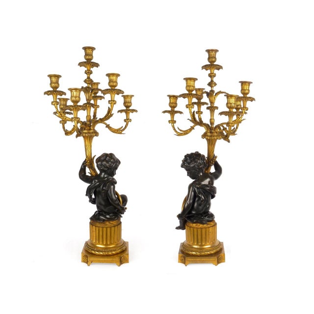 Pair of French Bronze Seven-Light Candelabra Lamps Ca. 1880 For Sale - Image 4 of 18