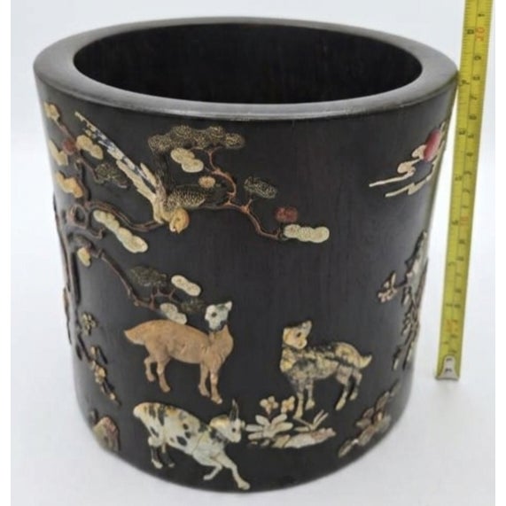 Asian Late 19th Century Chinese Zitan Wood Scroll Pot (Bitong) For Sale - Image 3 of 4