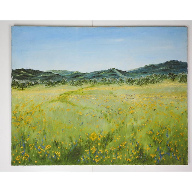 Textile 1974 Mountain Wildflower Valley Landscape Painting For Sale - Image 7 of 10