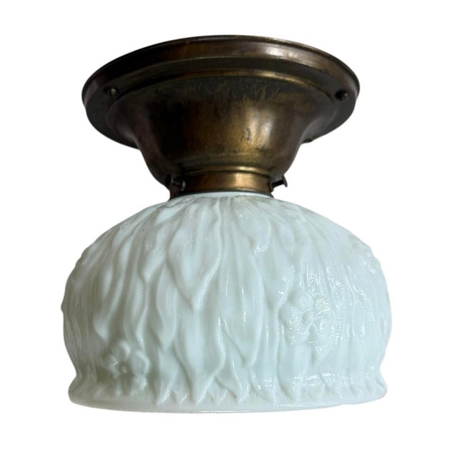 Art Nouveau Early 20th Century Art Nouveau Opaline Leaves and Flowers Ceiling Light For Sale - Image 3 of 5
