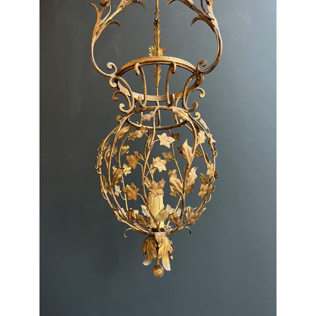 1940s Large gilded metal lantern with foliage decorations by Signe Palladio for Maison Baguès For Sale - Image 9 of 12