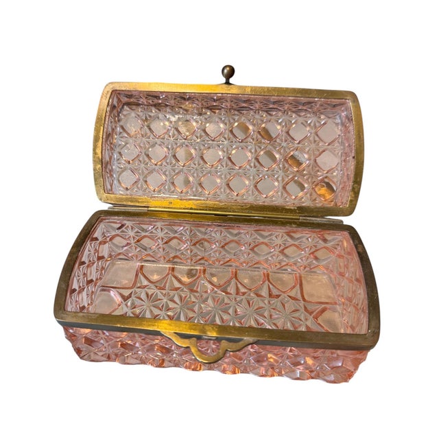 Late 19th Century Large Antique Continental Pink Pressed Glass Jewelry Casket With Brass Mounts For Sale - Image 5 of 9