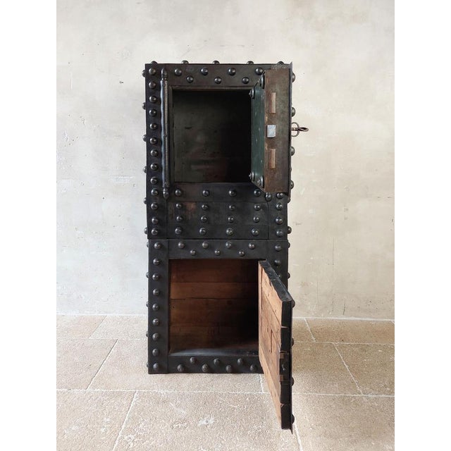 Antique French Wrought Iron Over Wood Hobnail Safe For Sale - Image 11 of 16