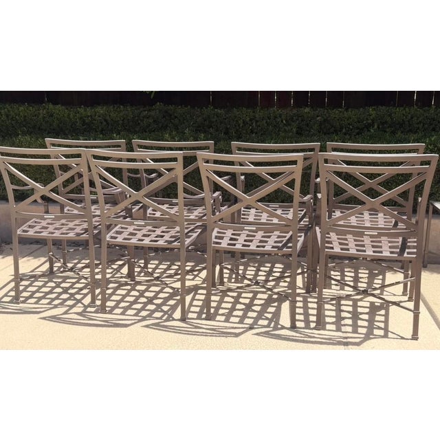Set of 8 vintage Brown Jordan Venetian dining arm chairs. Original bronze aluminum, in great condition with newly...
