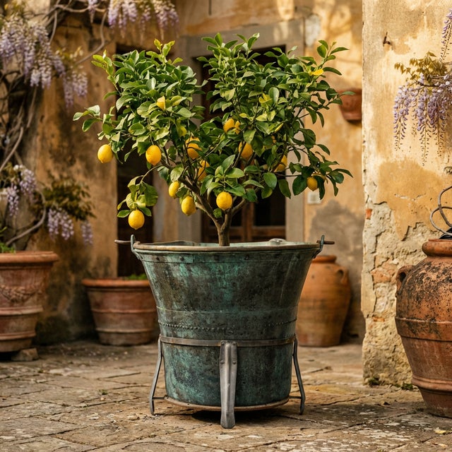 Rustic Large Antique Copper Cauldron with Iron Stand, 1890s For Sale - Image 3 of 3