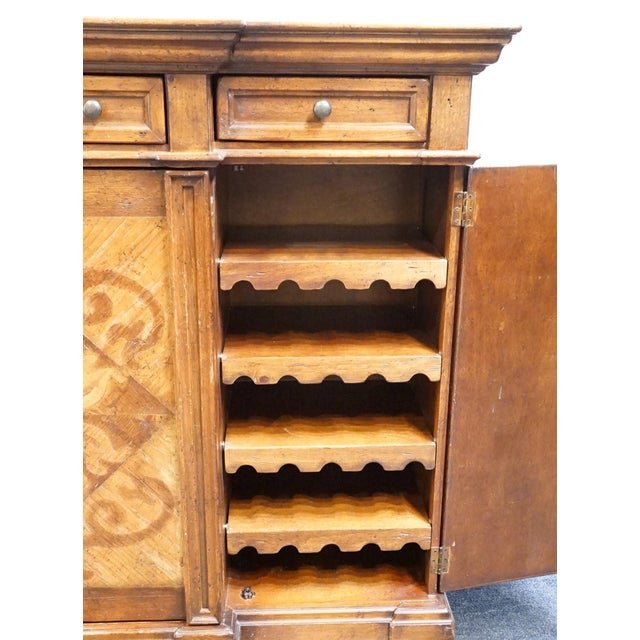 Brown Vintage Antique Mediterranean Tuscan Style Alder Wood 77" Wine Storage Credenza Buffet W. Inlaid Features For Sale - Image 8 of 14