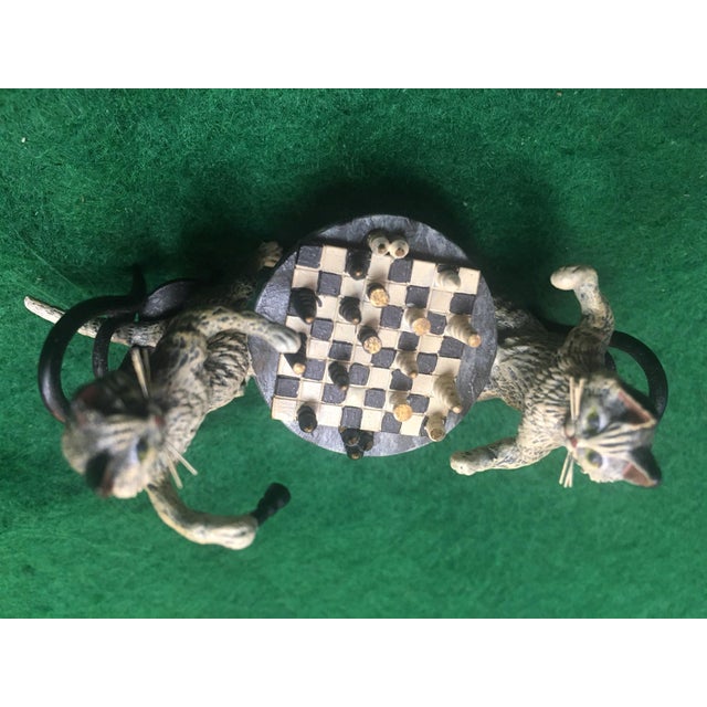 Metal 20th Century Cat Pair Playing Chess Austrian Vienna Bronze Miniature Figures For Sale - Image 7 of 9