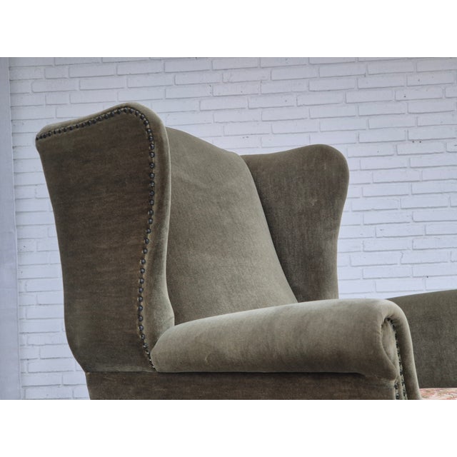 Vintage Danish Highback Chair in Furniture Velour For Sale - Image 15 of 18