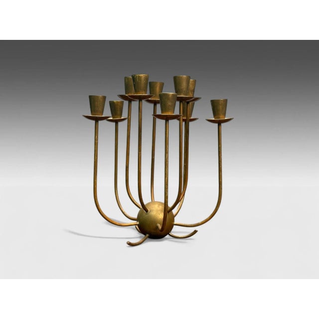 Mid-Century Modern 1950s Swedish Modern Patinated Brass Table Candelabras, Sweden- a Pair For Sale - Image 3 of 7