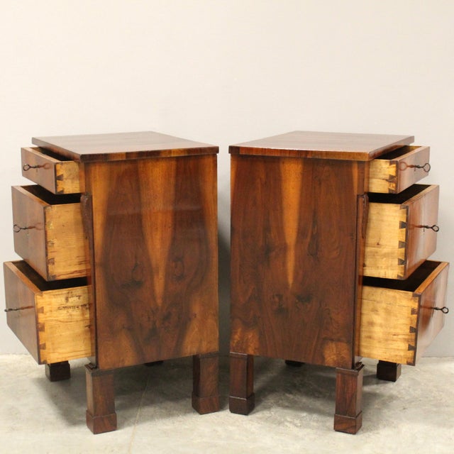 Italian Empire Bedside Tables in Walnut, Set of 2 For Sale - Image 5 of 13