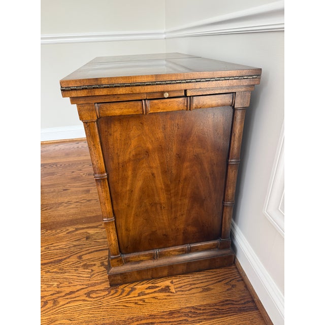 1970s Vintage Drexel Heritage Flip Top Hollywood Regency Faux Bamboo Server For Sale - Image 5 of 18