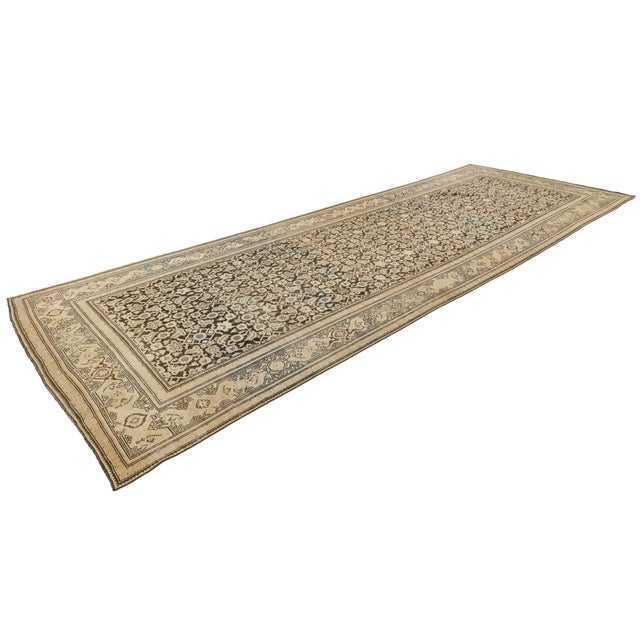Late 19th Century Antique Malayer Runner Rug With Allover Herati Design, Neutral Muted Earth Tones For Sale - Image 5 of 12
