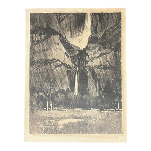Joseph Pennell Signed Lithograph Print Lower Falls Yosemite