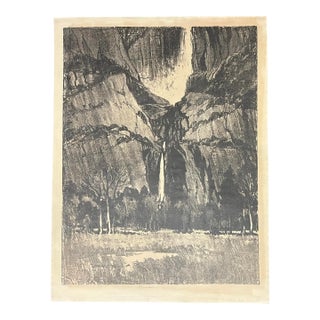 "Lower Falls, Yosemite" Joseph Pennell Pencil Signed & Titled Lithograph Print For Sale