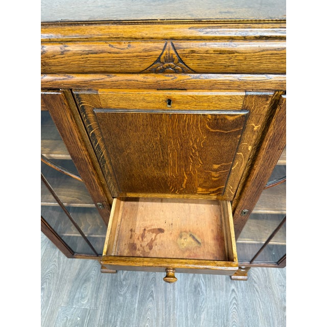 Wood Antique Art Deco Oak Secretary Desk Bureau Bookcase Bar Scully For Sale - Image 7 of 10