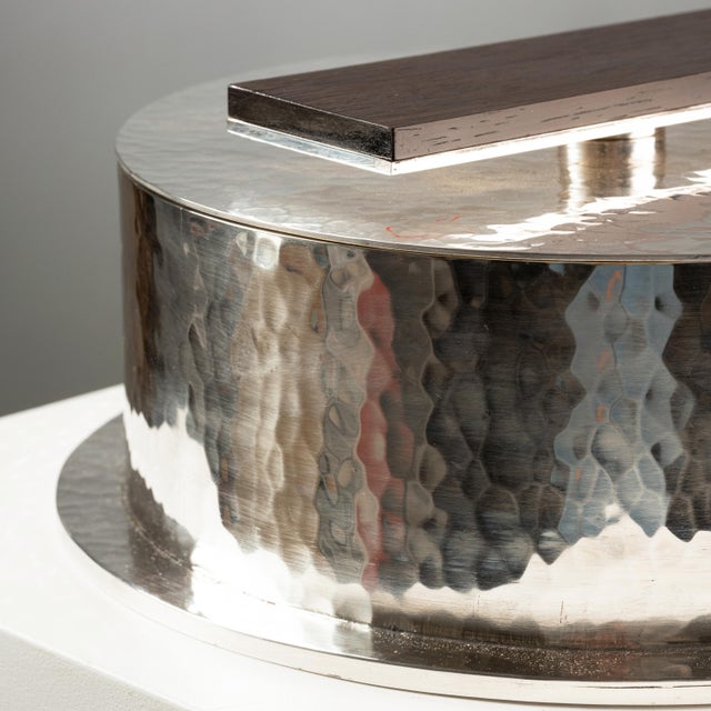 Large Circular Box in Hammered Silver-Plated Metal, 1950 For Sale - Image 3 of 6
