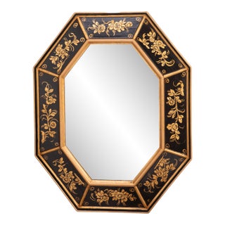 Octagonal Italian Gilt Relief Painted Wood Mirror LaBarge Attributed For Sale