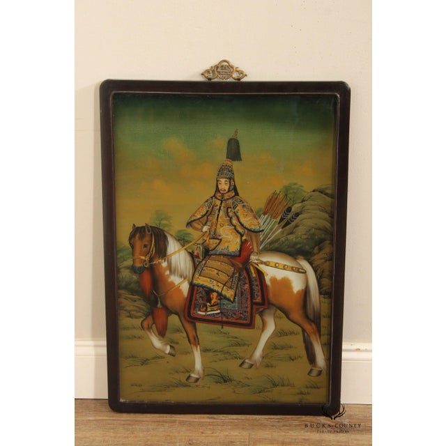 Early 20th Century Chinese 'The Qianlong Emperor in Ceremonial Armor on Horseback' Reverse Portrait Portrait, After Giuseppe Castiglione For Sale - Image 5 of 13
