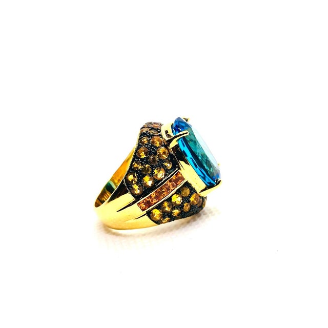 Bochic "Orient" Vintage London Blue Topaz & Sapphire Ring Set 18K & Silver For Sale - Image 4 of 8