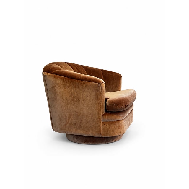 Vintage 1970s Handcrafted Charles Schneider Mid Century Modern Channel Back Swivel Chair For Sale In Las Vegas - Image 6 of 12