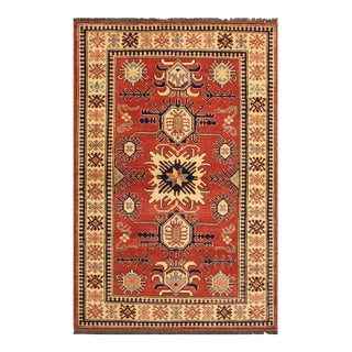 Rustic Super Kazak Rust/Beige Wool Rug - 4'0'' X 6'2'' For Sale