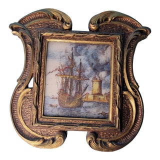 Mid 20th Century Man O War Ship Brugel Tile Painting For Sale