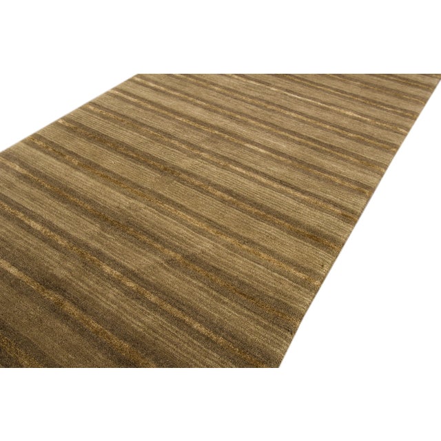 2010s Modern Shakti Handmade Tan Stripes Wool Runner For Sale - Image 5 of 9