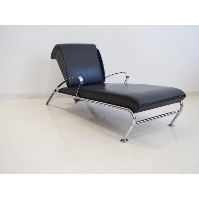 Vintage Black Leather & Steel Chaise Lounge by Massimo Iosa Ghini for Moroso For Sale - Image 3 of 16