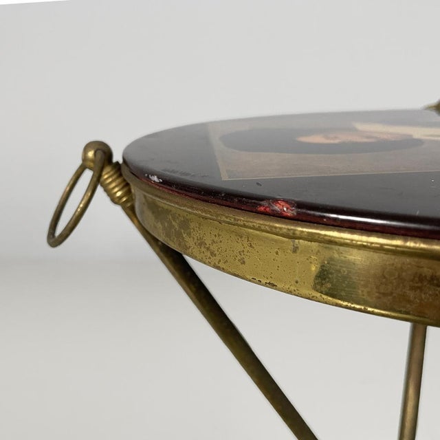 Mid-Century Modern Italian Coffee Table in Brass and Wood Top with Portrait, 1950s For Sale - Image 10 of 16