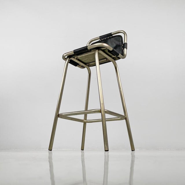 Italian Modern Stools in Metal and Black Leather, 1970s, Set of 4 For Sale - Image 10 of 18