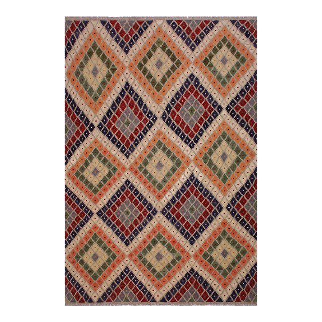 1990s 1990s Kilim Gray Red Wool Rug - 8'9" X 10'1" For Sale