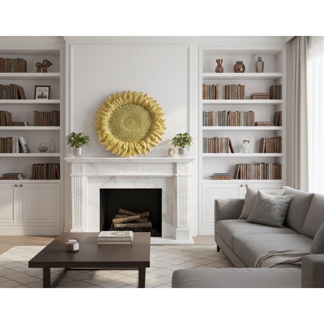 Substantial 26” Hand-Textured Artisan Ceramic Sunflower Statement Platter / Wall Art For Sale - Image 10 of 11