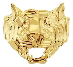 Lion Ring with Diamond Cuts 14k Yellow Gold, Size 9.5
