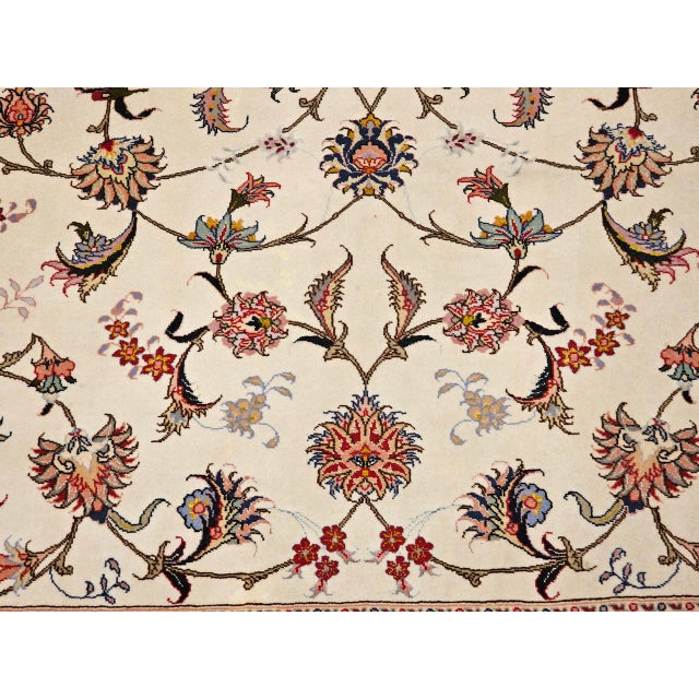 Vintage Persian Tabriz Rug, Hand-Knotted Wool & Silk, Allover Floral Pattern, Ivory & Pale Red, 7x10 For Sale - Image 18 of 18