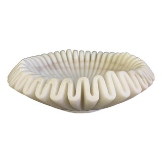 Large Scalloped Ruffle Design Alabaster Marble Decor Bowl For Sale
