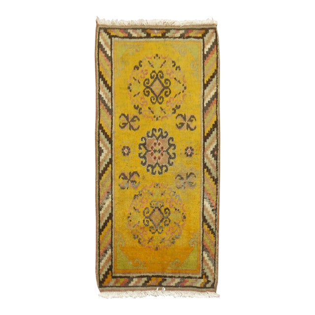 Zabihi Collection Yellow Antique Khotan Scatter Rug - 2'1" x 4' For Sale