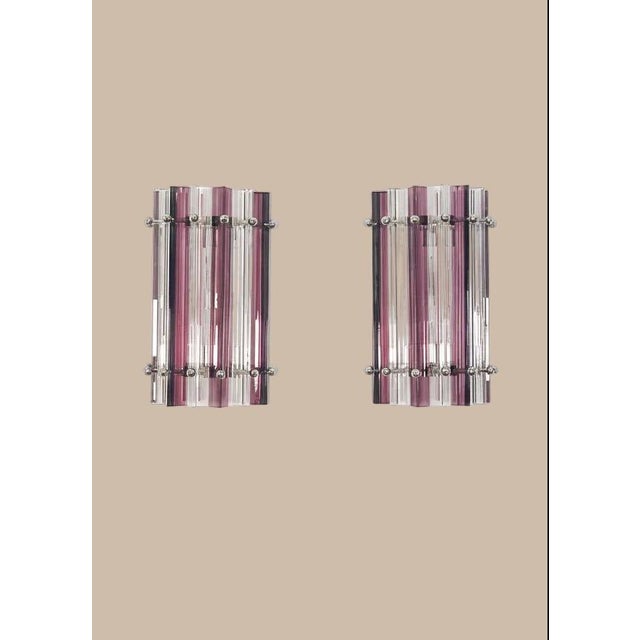 Mid-Century Modern Murano Glass Triedri Sconces in Clear & Amethyst | Italian Modern Luxury Wall Lights - a Pair For Sale - Image 3 of 7