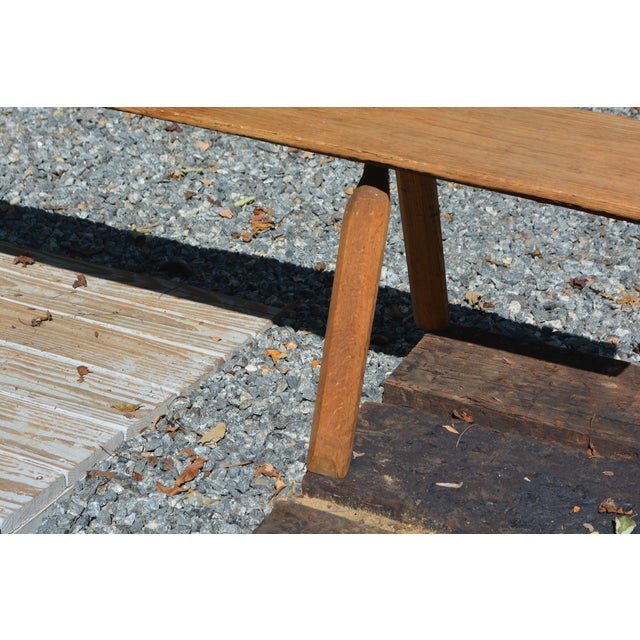 Handcrafted 96" Long Wooden Backless Bench Seat W/ Log Style Legs For Sale - Image 9 of 15