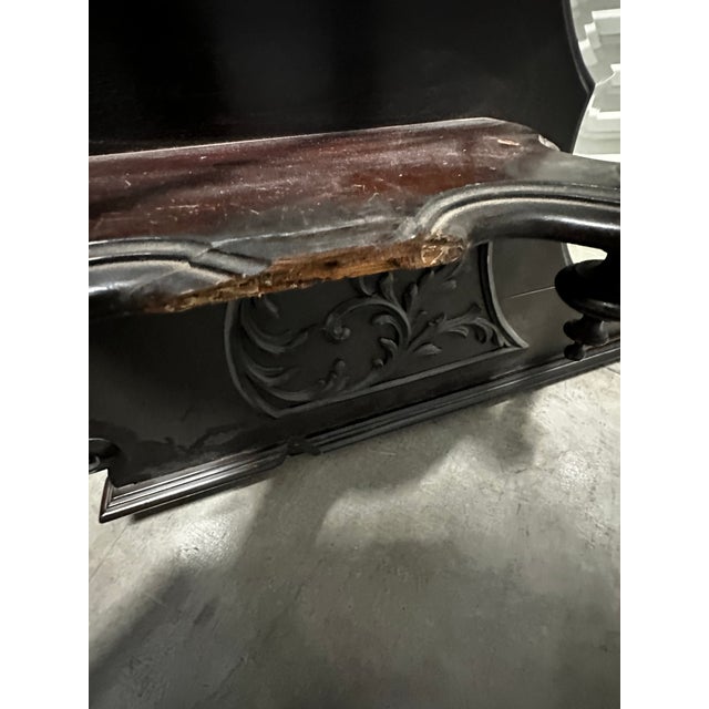 Wood Antique Ebonized Victorian Architectural Mirror With 3 Beveled Mirrors & Shelves – Chippendale Revival For Sale - Image 7 of 12
