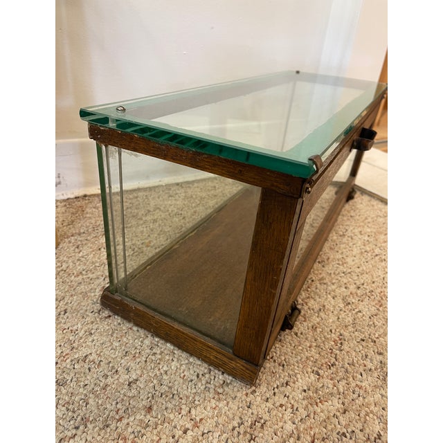 Brass Antique Alfred Noack Oak and Glass Countertop Display Case With Brass Hardware, Oakland California Maker For Sale - Image 8 of 10