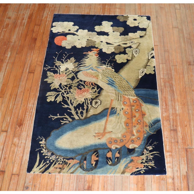 Chinese Tibetan Antique Rooster Pictorial Rug - 3'9" x 6' For Sale - Image 3 of 9